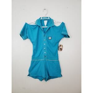 Y2K Apple Bottoms Women's Romper Size M Turquoise Cold Shoulder Fairy Festival
